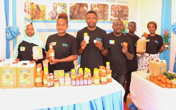 Beneficiaries of the OYE project from Singida Region showcasing their products at the Sabasaba International Trade Fair in 2023.