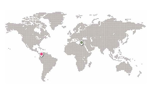 World map with dots indicating the regions where SECO is active.