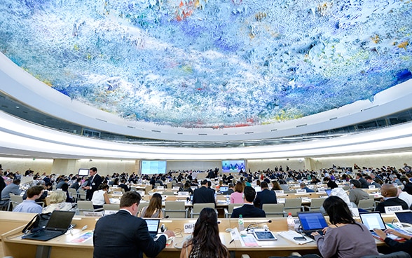 Der Saal der Menschenrechte am UNO-Sitz in Genf.