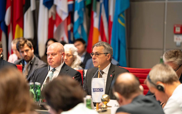 Bild von Bundesrat Ignazio Cassis während seiner Rede vor dem Ständigen Ausschuss der OSZE.